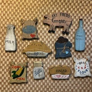 Handcrafted Painted Wood Farmhouse Wall Decor - Set of 10 with Framed Picture